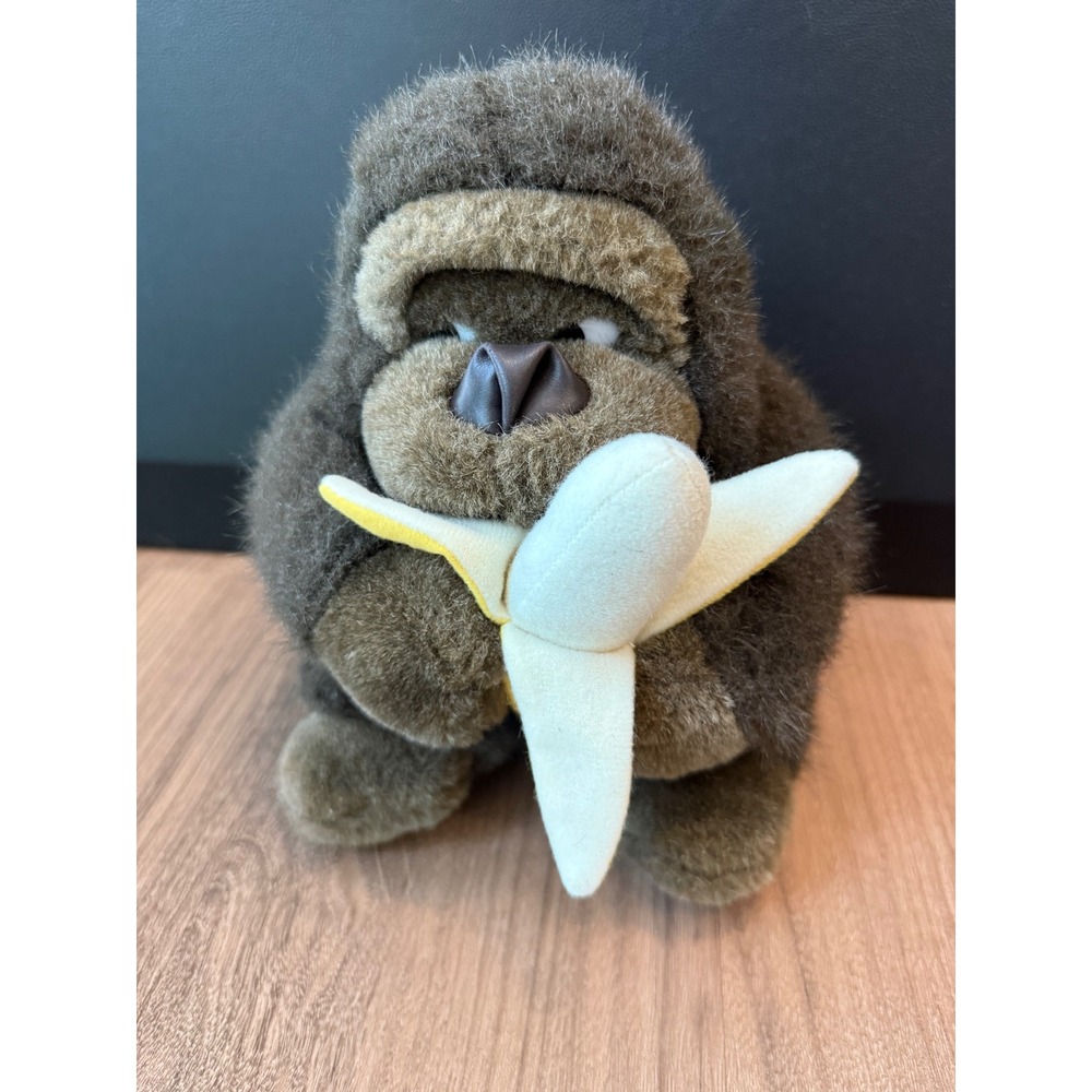 Vintage Embrace Side Eye Plush Stuffed Gorilla Banana Brown Grumpy 1989 8 Inch